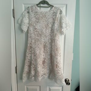 Never worn, new with tags, off white with lace, short sleeve dress